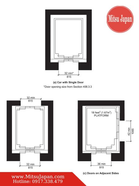 kích thước thang máy 2 cửa